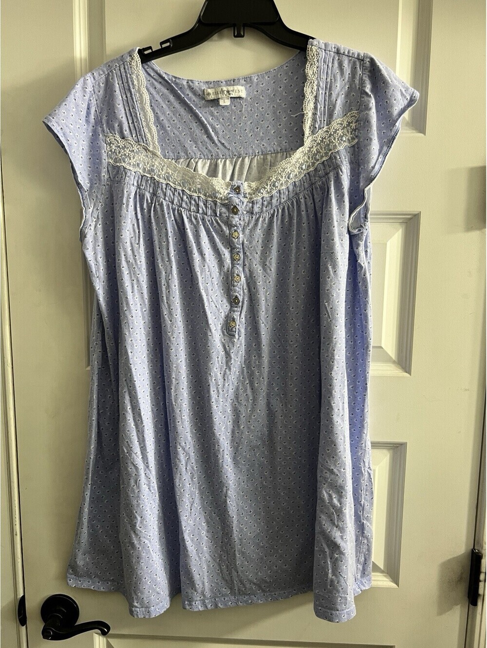 Eileen West Cap Sleeve Cotton Model Nightgown Sz L Purple Flowers Grandmacore